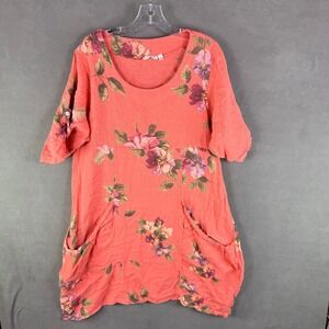 VASNA Linen Floral Tunic Dress Womens L Floral Boho Lightweight Made in Italy